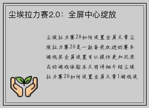 尘埃拉力赛2.0：全屏中心绽放